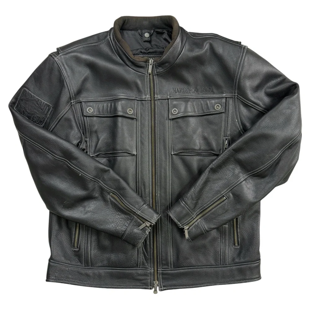 Harley-Davidson Men’s Black Leather Motorcycle 3-in-1 Biker Jacket - No Liner